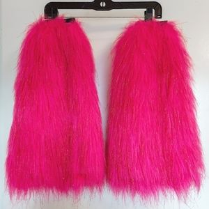 Neon Pink Y2K Rave Sparkle Fuzzy Leg Warmers Boot Covers